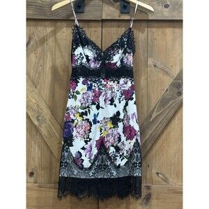 Bebe Babydoll Y2K Silk Slip Dress Women’s Sz 0 Pia Print Spaghetti Strap Floral